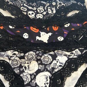 Morvia 3pk lace trim goth Skater Emo Goth panties M Blk & White Purple Skull Plu